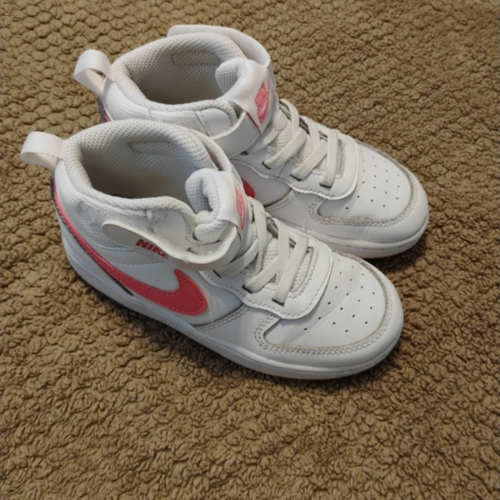 Nike Kids White and Pink High-Top Sneakers